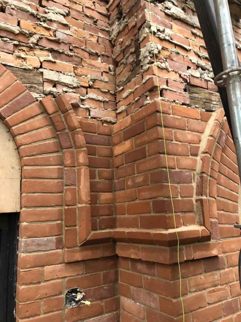 A section of brickwork on the victorian facade
