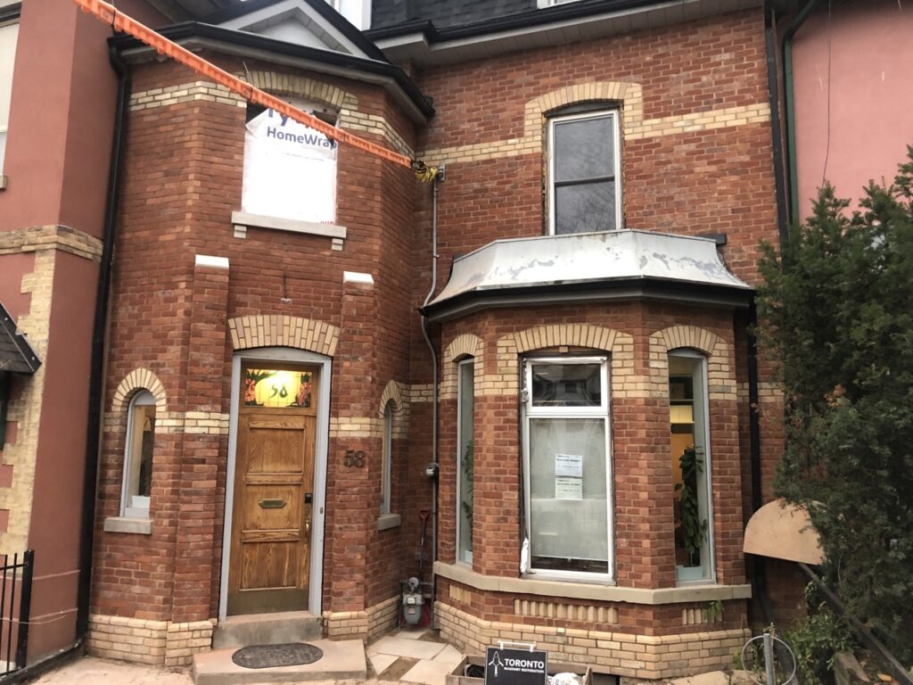 A restored brick facade on Rose Avenue in Cabbagetown