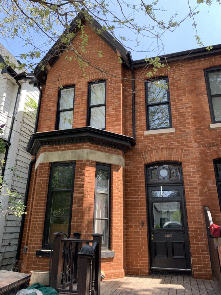 A fully restored victorian brick facade in Cabbagetown